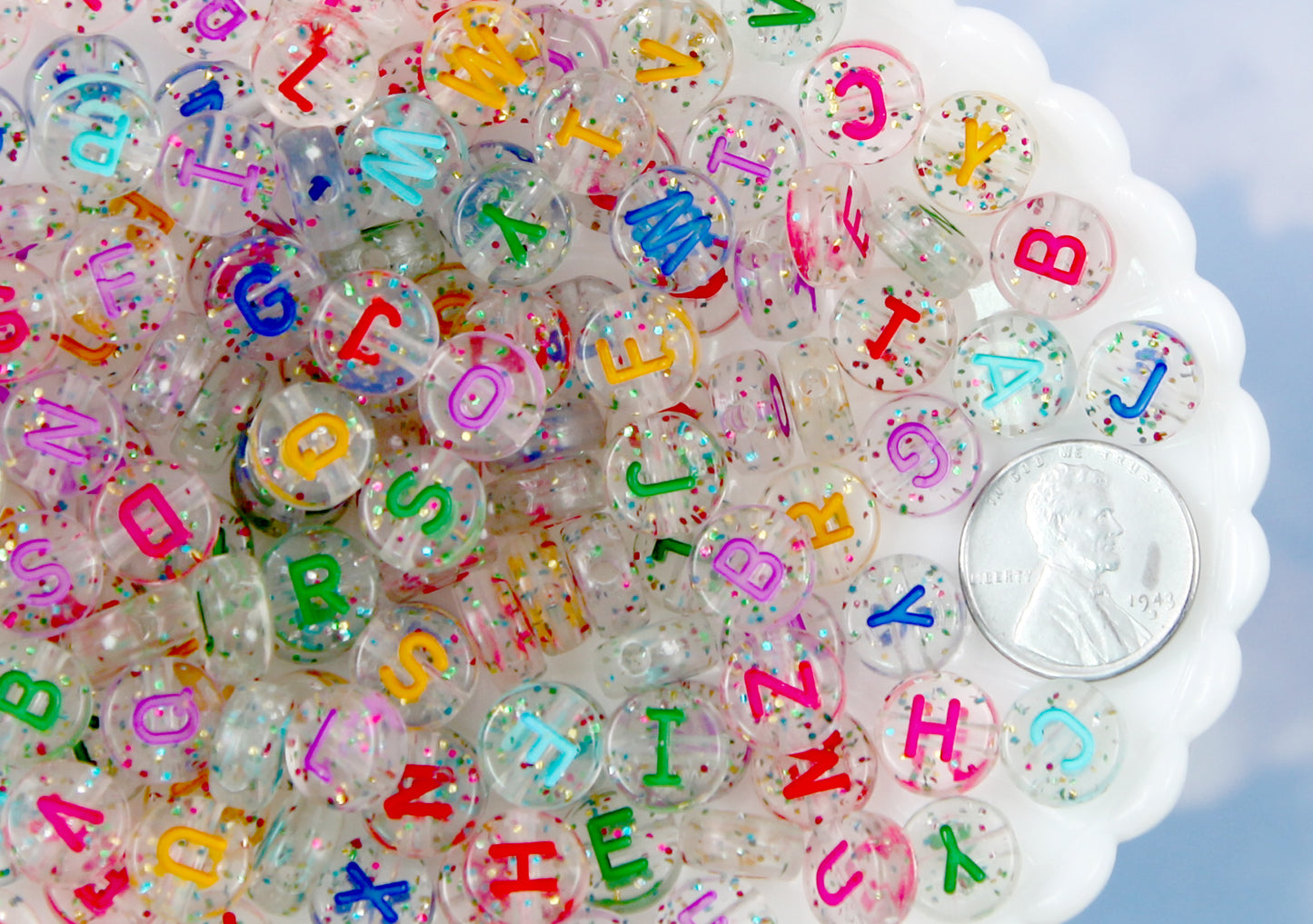 Big Letter Beads - 10mm Large Glitter Translucent Alphabet Acrylic or Resin Beads - 170 pc set