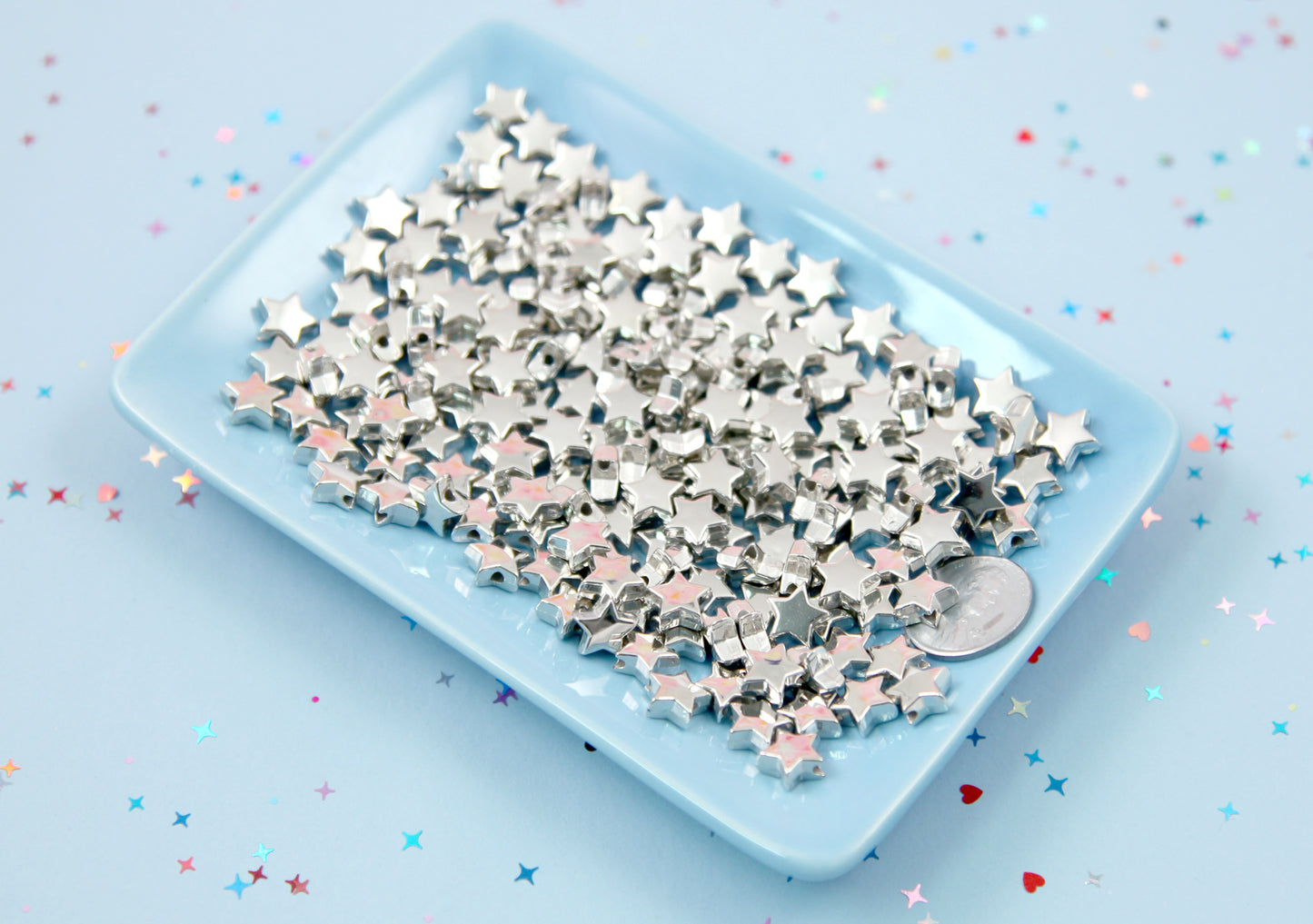 Silver Star Beads - 100 pcs - 10mm Small Star Bead - Electroplated Silver - Easily make any kind of jewelry