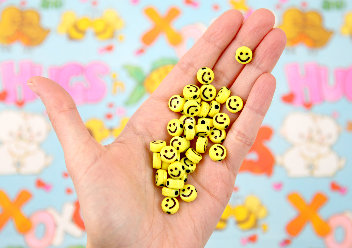 Happy Face Beads - 10mm Smile Shape Acrylic or Resin Beads - 100 pc set