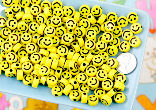 Happy Face Beads - 10mm Smile Shape Acrylic or Resin Beads - 100 pc set