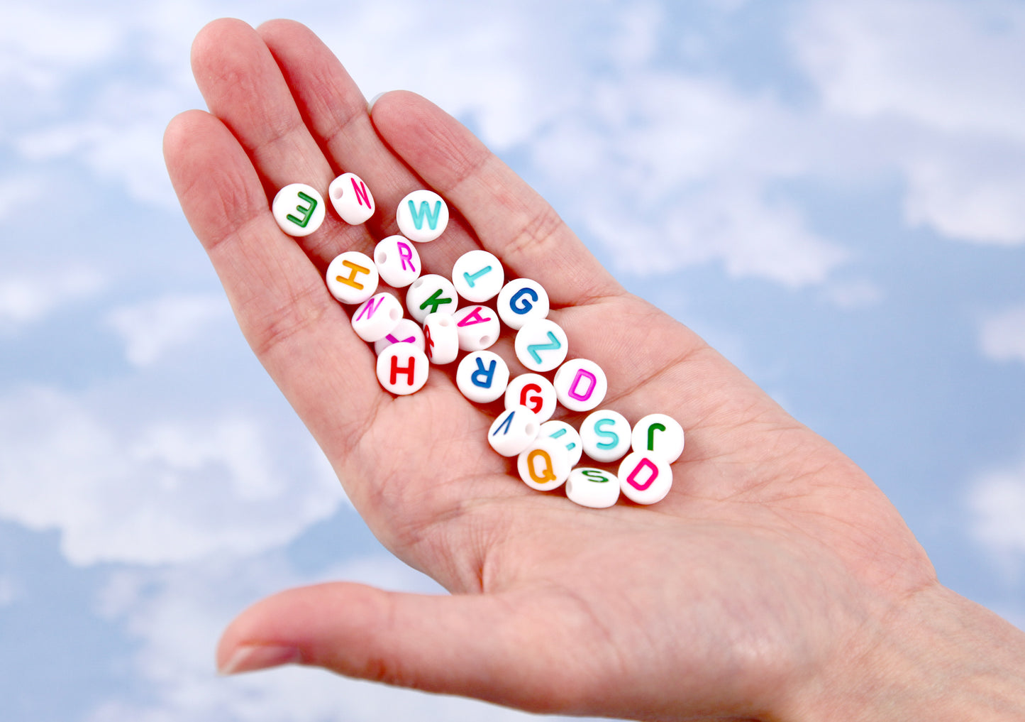 Big Letter Beads - 10mm Large Round Colorful White Alphabet Acrylic or Resin Beads - 170 pc set