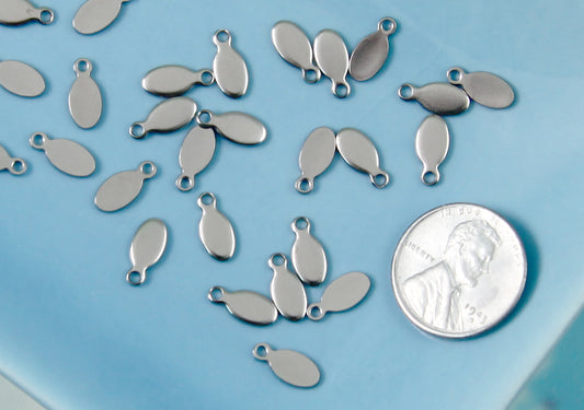 10mm Long Thin Shape Small Silver Color Bails - 25 pcs - Stainless Steel Drop Pads, for Making Cabochons into Charms!