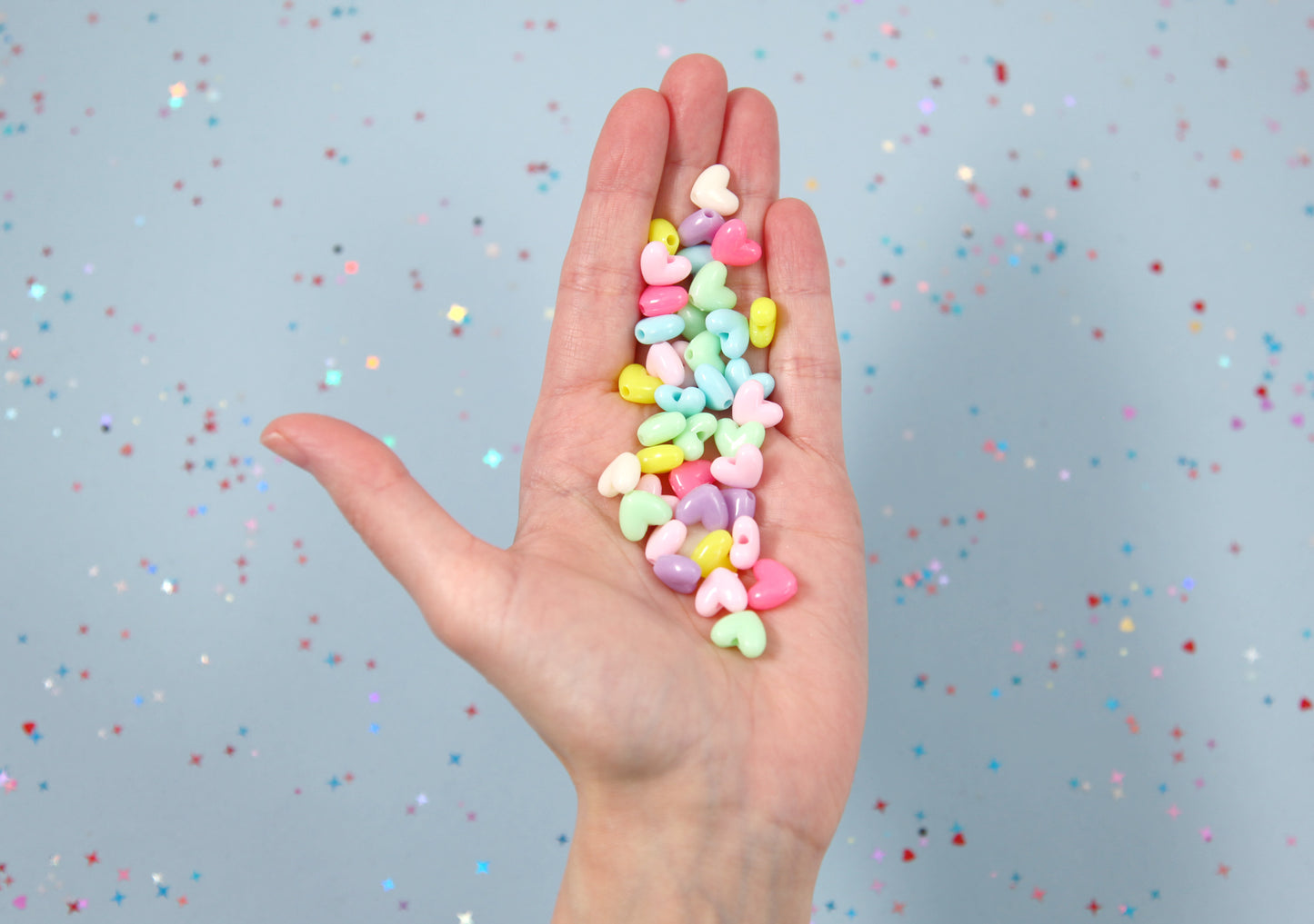 Plastic Heart Beads - 10mm Small Flat Beautiful Bright Plastic Pastel Heart Resin or Acrylic Beads - 200 pc set