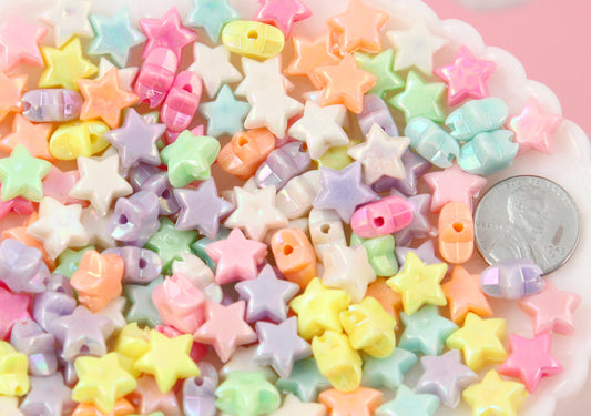 Star Beads - 12mm Small AB Beautiful Bright Pastel Star with Shiny Iridescent Finish Acrylic or Resin Beads - 150 pcs set
