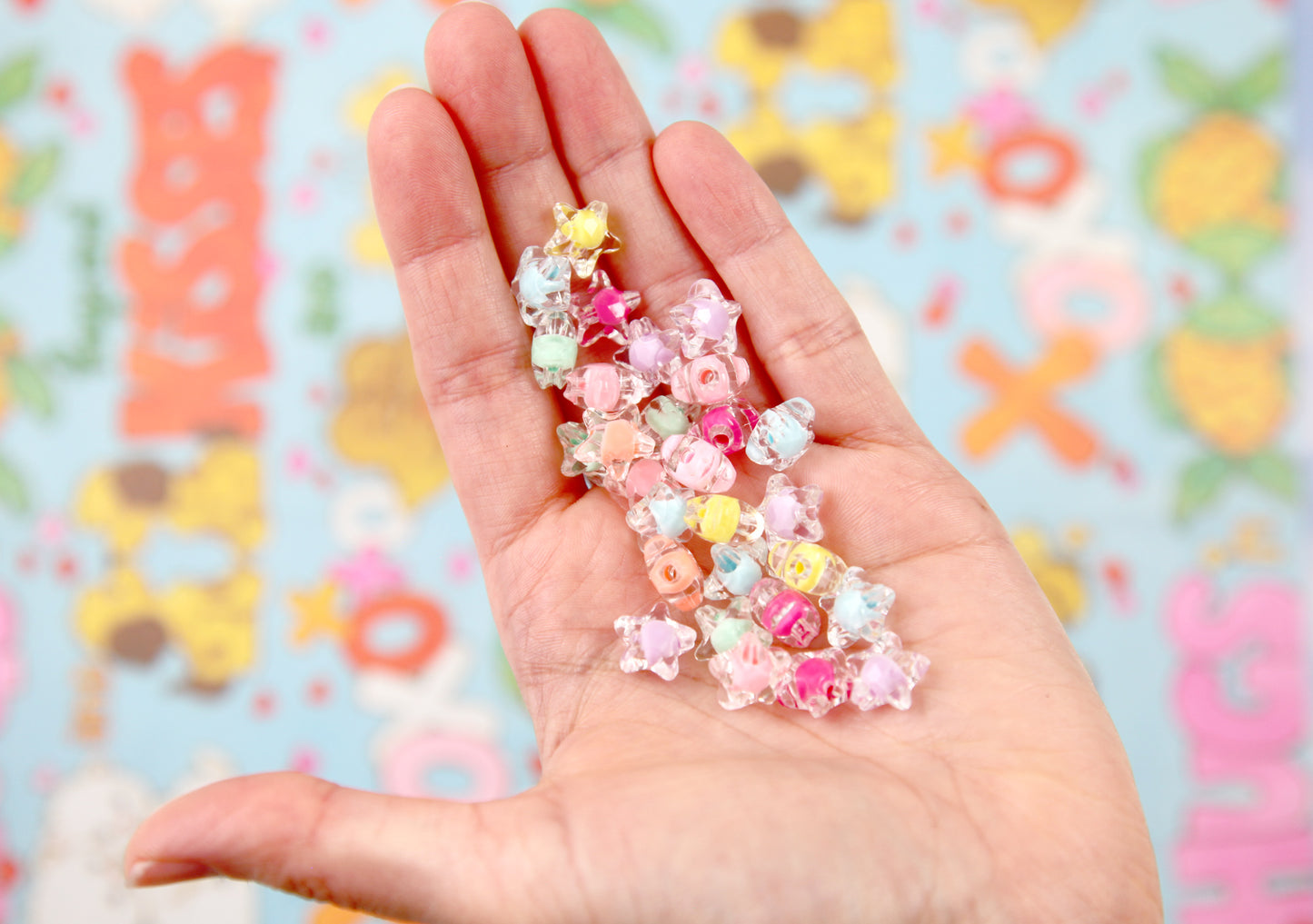Pastel Star Beads - 12mm Small Pastel Shiny Acrylic Star Beads with Inner Bead - Cute Colorful Little Resin Star Beads - 150 pc set