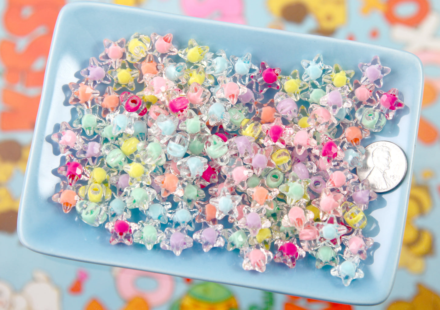 Pastel Star Beads - 12mm Small Pastel Shiny Acrylic Star Beads with Inner Bead - Cute Colorful Little Resin Star Beads - 150 pc set
