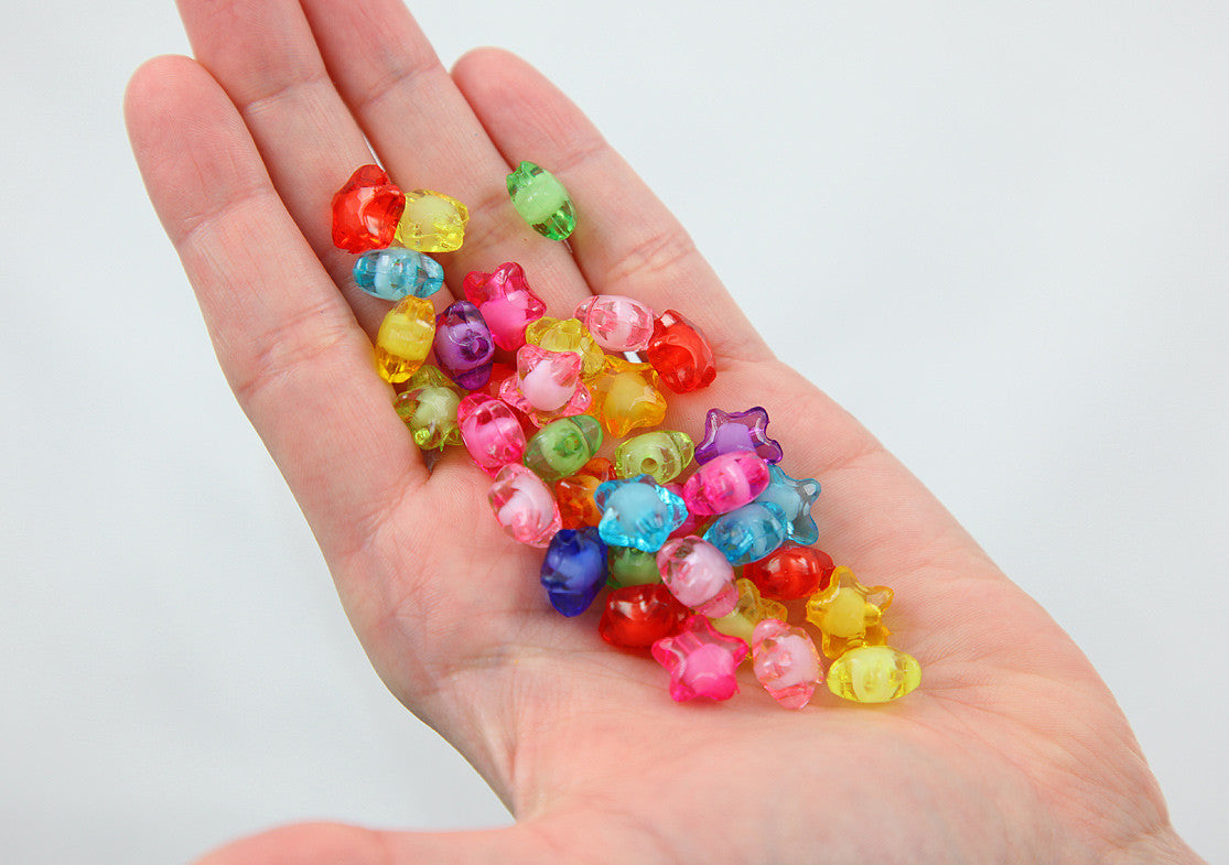 12mm Small Faceted Acrylic Star Beads with Inner Bead - Cute Colorful Little Resin Star Beads - 200 pc set