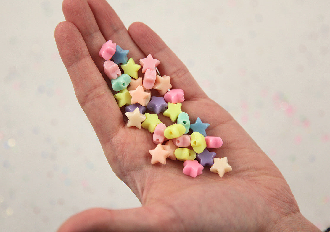 12mm Small Beautiful Bright 3D Rounded Puffy Pastel Star Acrylic or Resin Beads - 100 pcs set