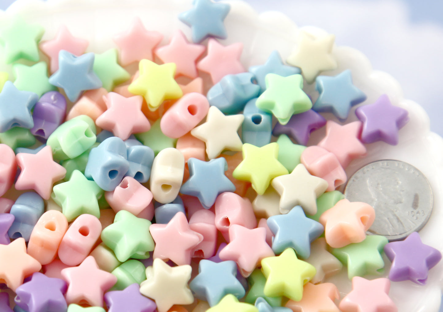 12mm Small Beautiful Bright 3D Rounded Puffy Pastel Star Acrylic or Resin Beads - 100 pcs set