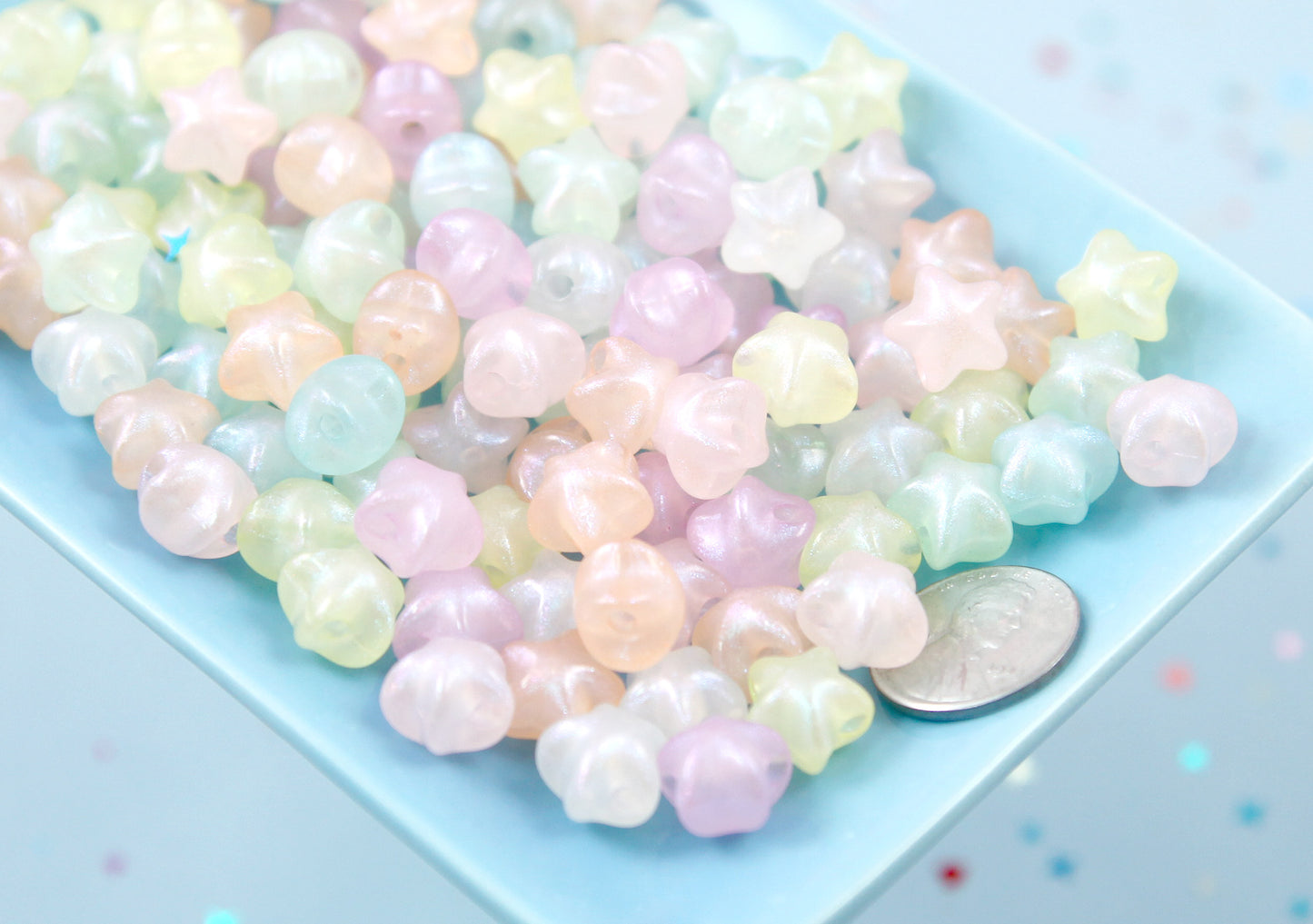 Pastel Star Beads - 11mm Pastel Shimmer 3D Star Acrylic or Resin Beads - 80 pcs set