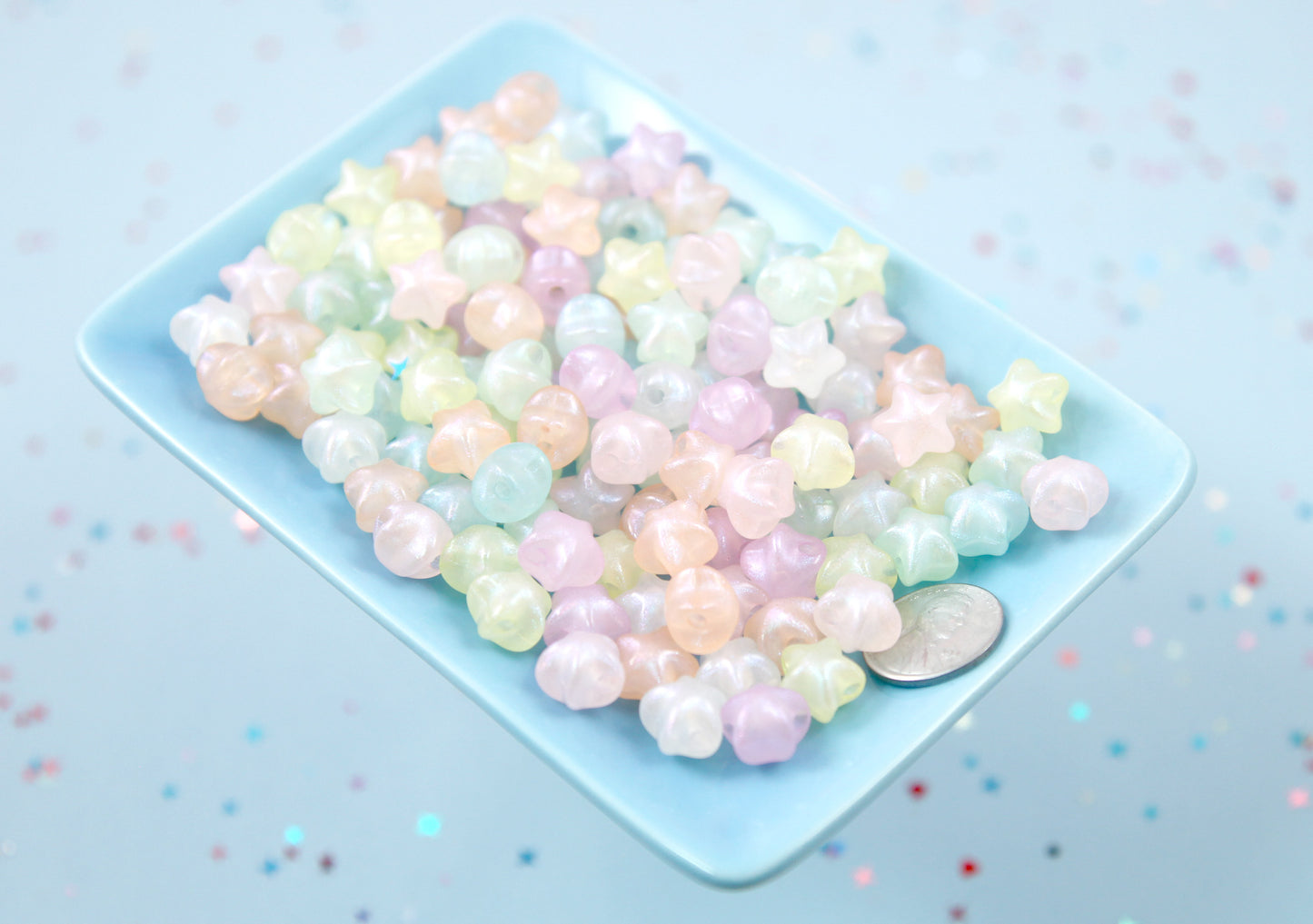 Pastel Star Beads - 11mm Pastel Shimmer 3D Star Acrylic or Resin Beads - 80 pcs set