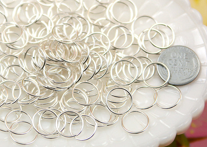 12mm Large Silver Plated Jump Rings, Brass, standard gauge, Lead-free, Nickel-free - 50 pcs set