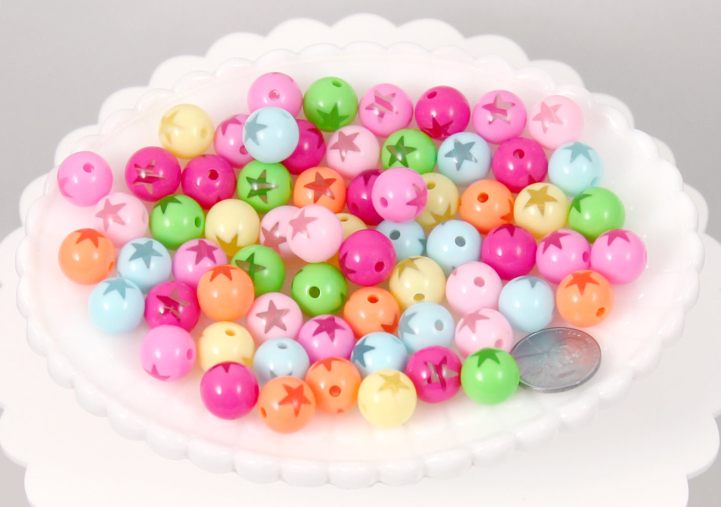 Star Beads - 12mm Amazing Bright Color Inlaid Star Bead Acrylic or Resin Beads - 45 pcs set