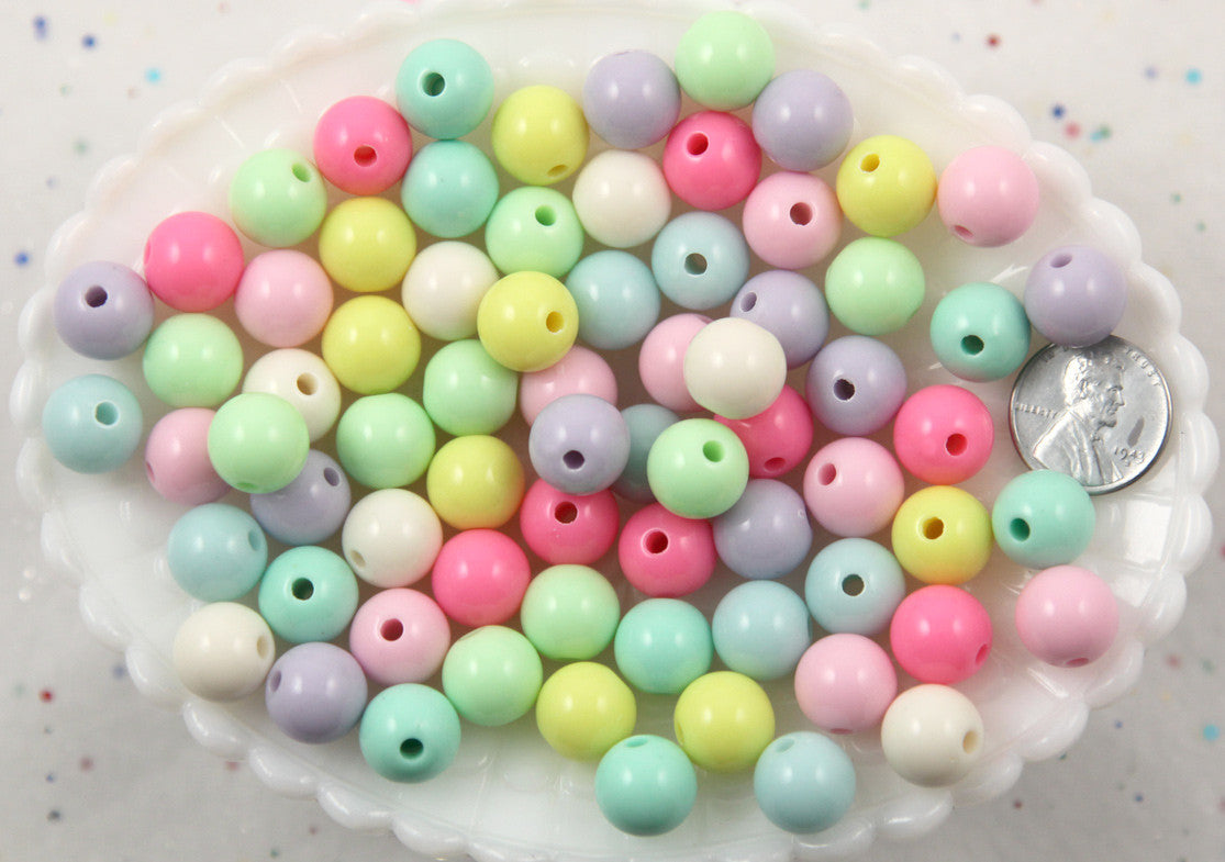 12mm Beautiful Bright Pastel Round Shape Acrylic or Resin Beads - 60 pcs set