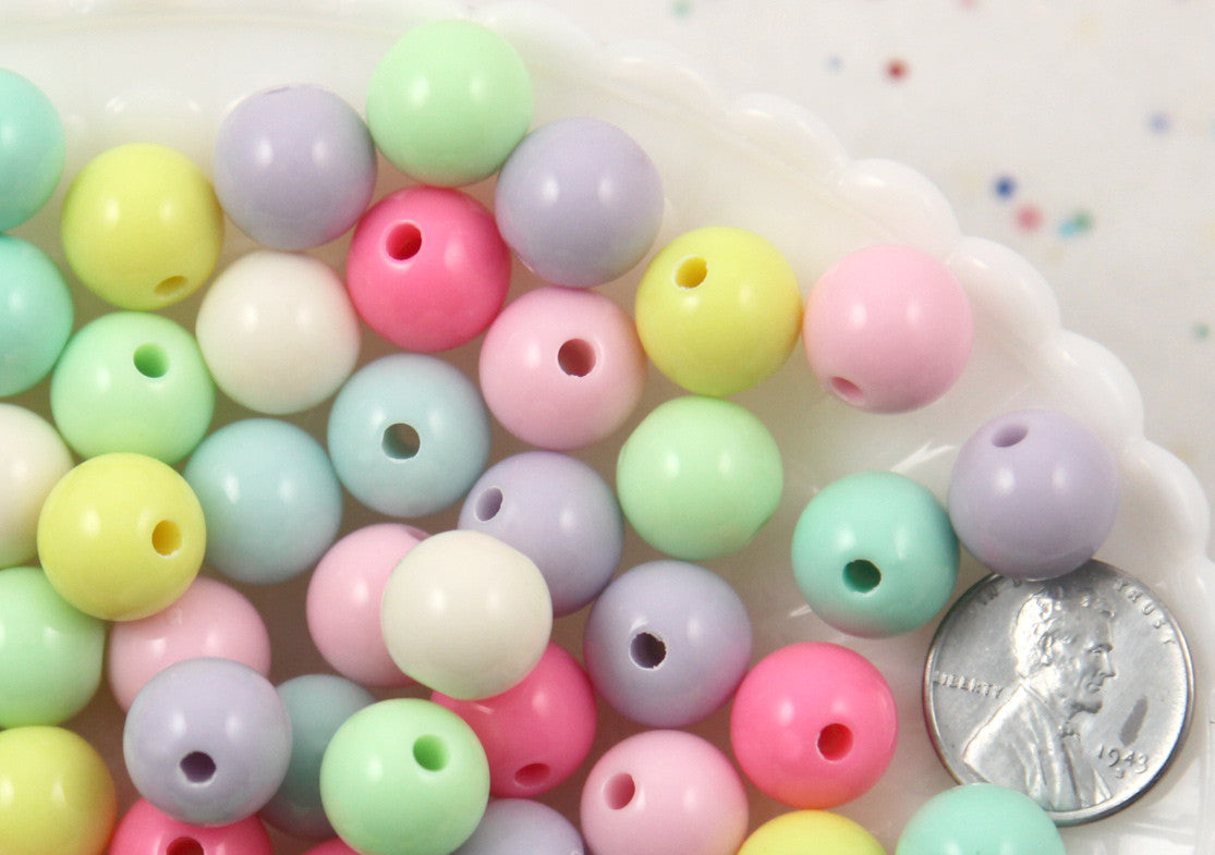 12mm Beautiful Bright Pastel Round Shape Acrylic or Resin Beads - 60 pcs set