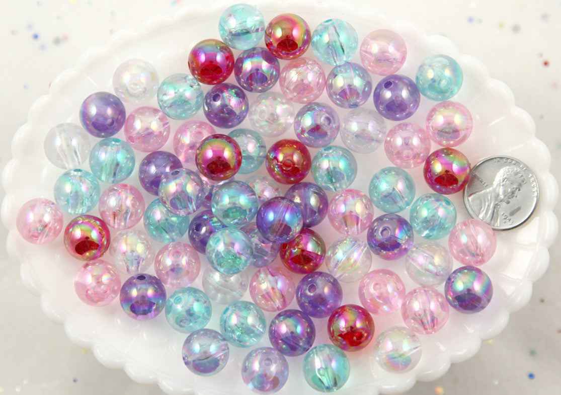 12mm Iridescent Pastel AB Mix Translucent Acrylic or Resin Beads - 65 pc set