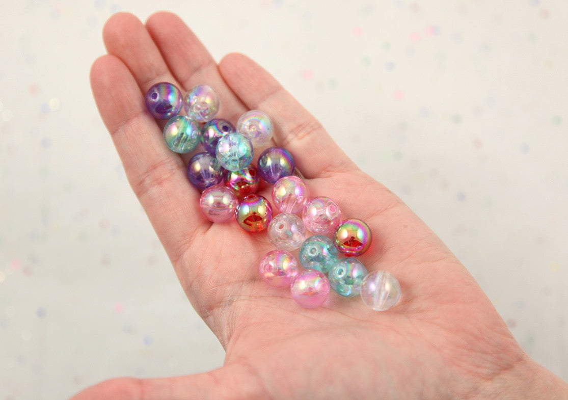 12mm Iridescent Pastel AB Mix Translucent Acrylic or Resin Beads - 65 pc set