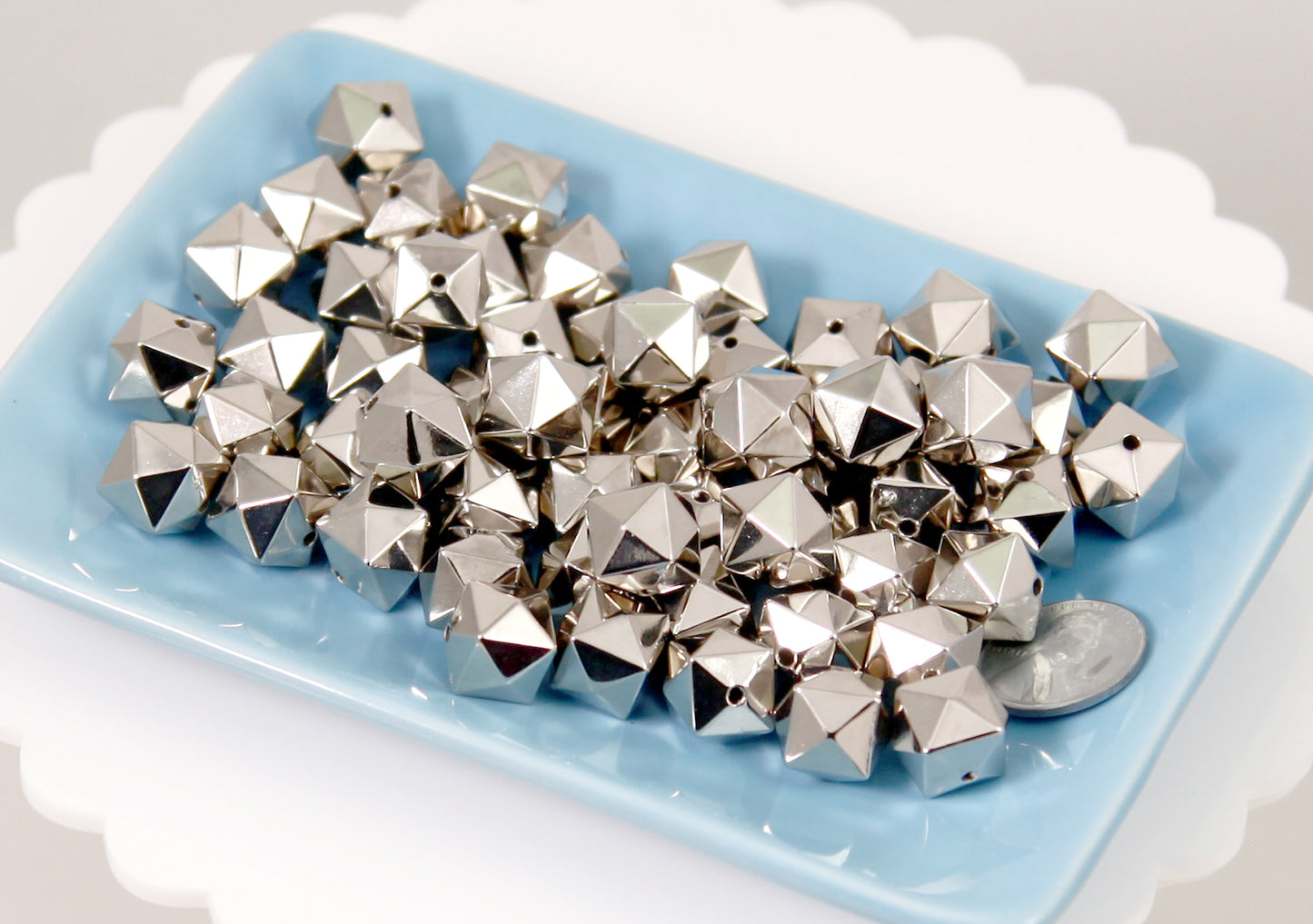 Spike Cube Beads - 25 pc set - 17mm Spiky Stud Cube Bead - Electroplated Silver - Drilled with Holes to Easily make Jewelry