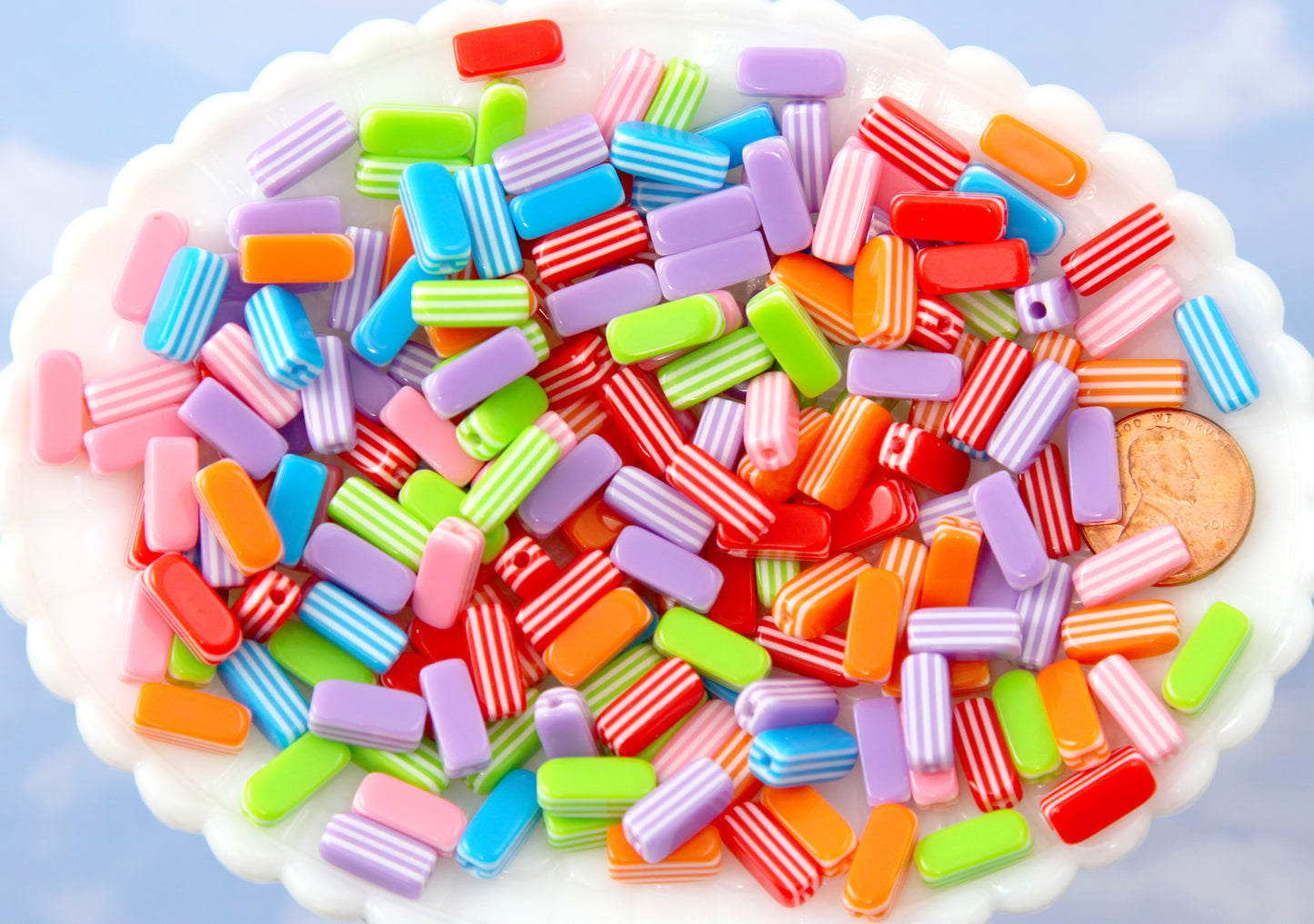 Candy Beads - 12mm Little Candy Stripe Sticks Resin Beads, mixed color - 80 pc set