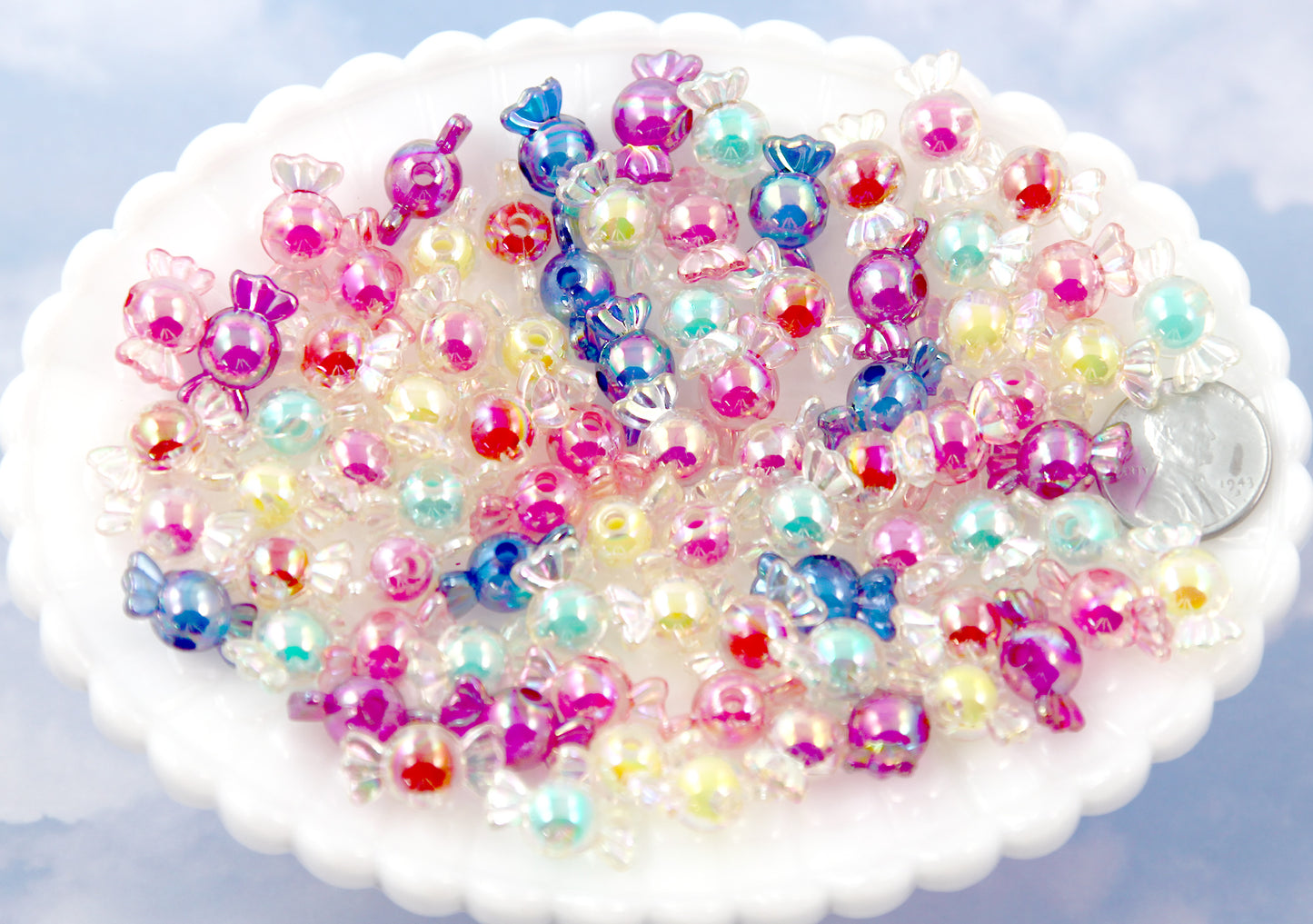 Candy Beads - 12mm AB Tiny Candy Shape Acrylic or Resin Beads - 35 pc set