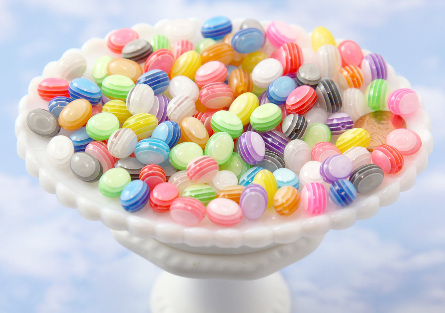 Striped Beads - 12mm Oval Shaped Striped Translucent Color Resin Beads - 80 pc set