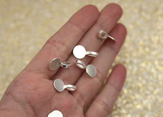 18mm Round Silver Color Bails - make cabochons into charms - 10 pc set