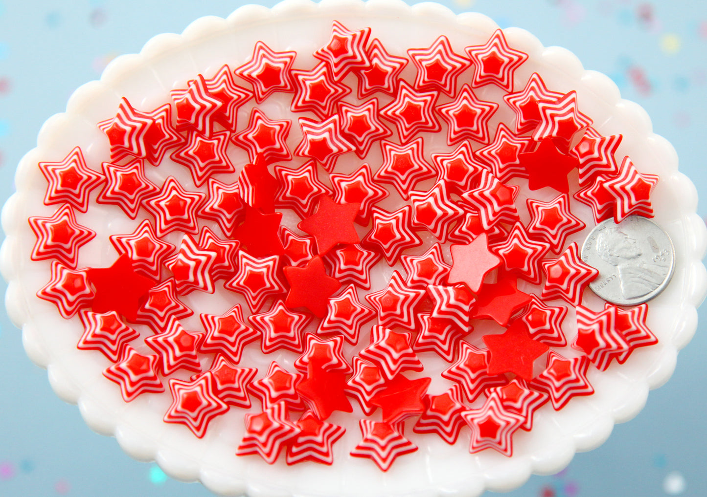 Striped Resin Stars - 13mm Bright Red Striped Resin Star Cabochons - 15 pc set