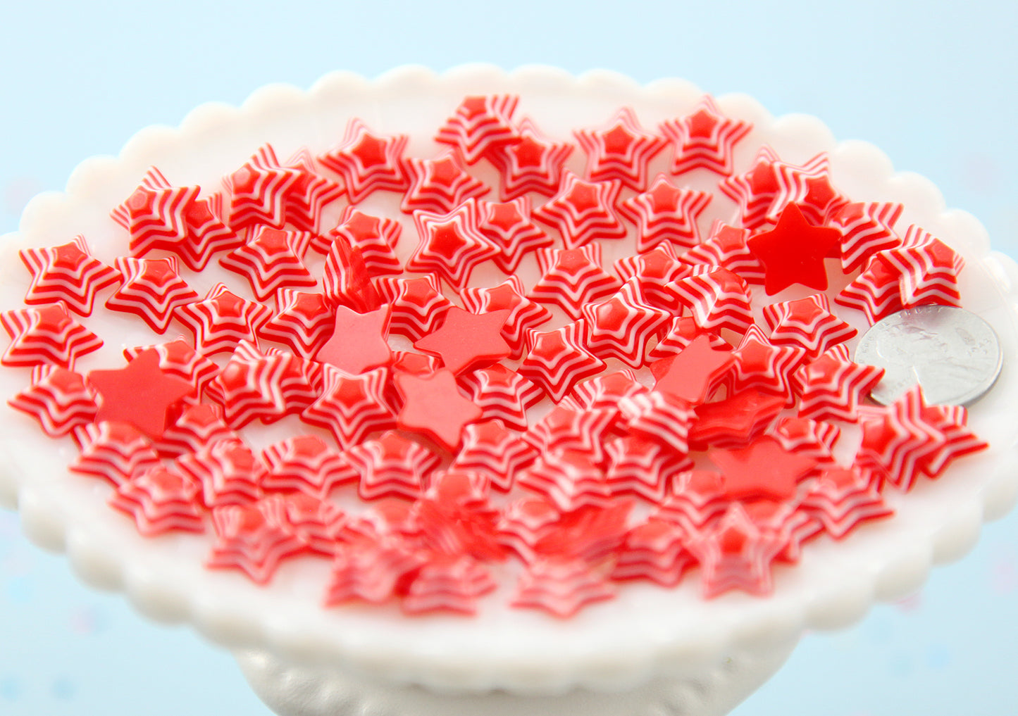 Striped Resin Stars - 13mm Bright Red Striped Resin Star Cabochons - 15 pc set