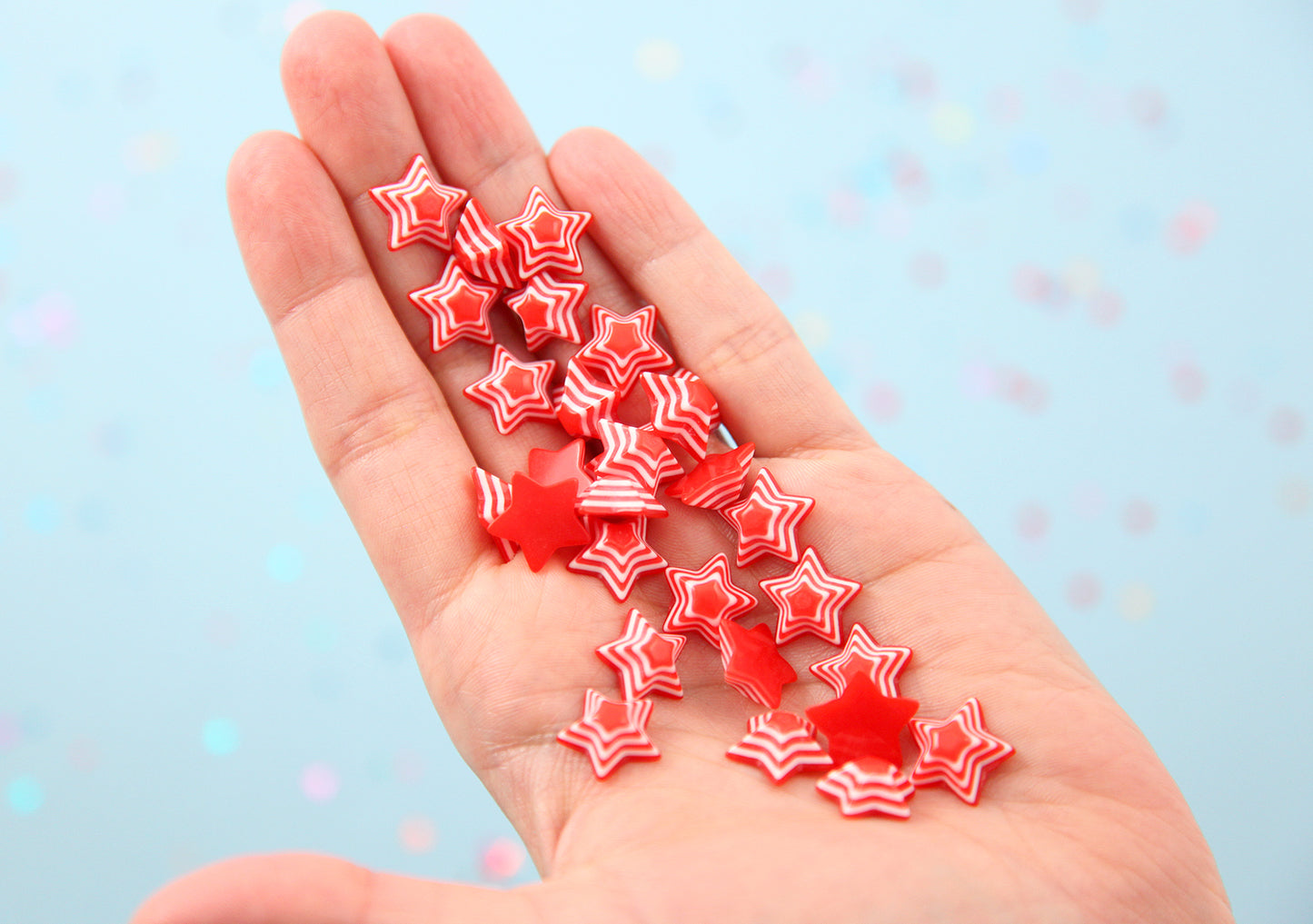 Striped Resin Stars - 13mm Bright Red Striped Resin Star Cabochons - 15 pc set
