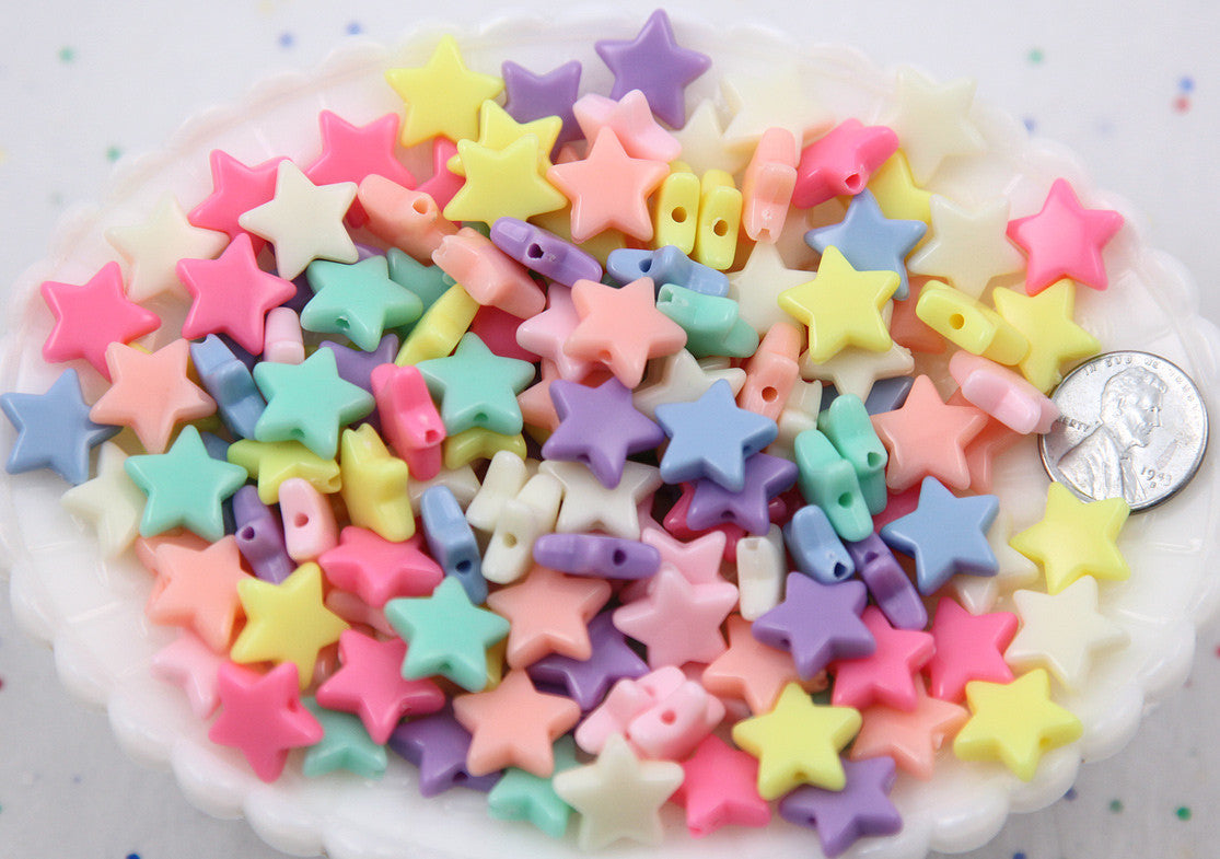 14mm Beautiful Bright Pastel Star Acrylic or Resin Beads - 100 pcs set