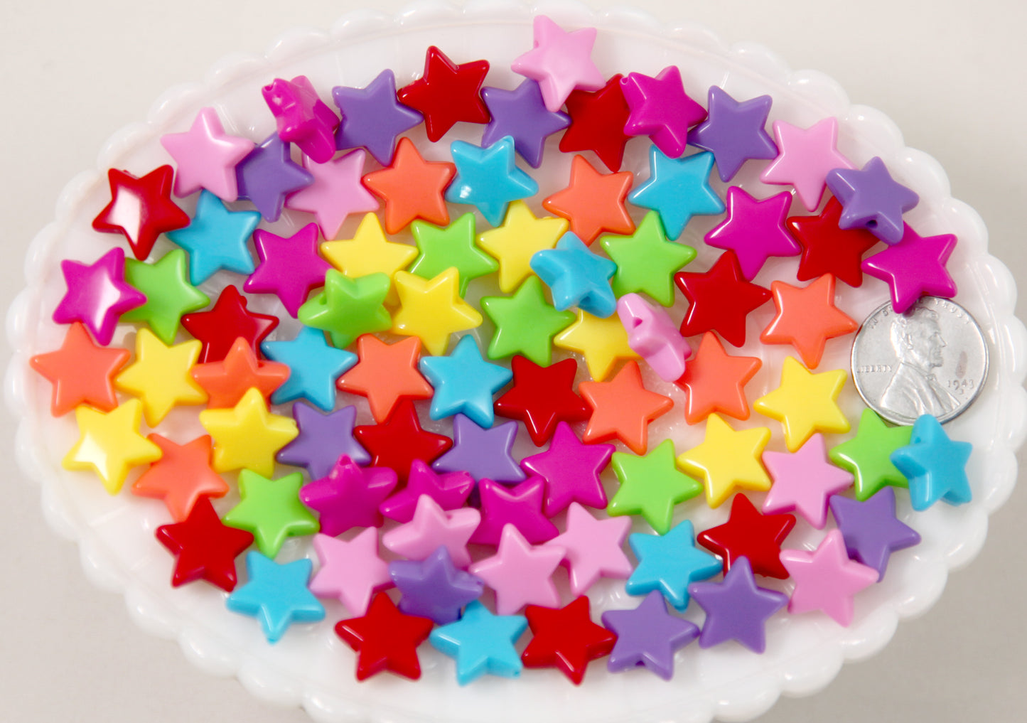 Plastic Star Beads - 14mm Small Flat Bright Color Plastic Stars Resin or Acrylic Beads - 80 pc set