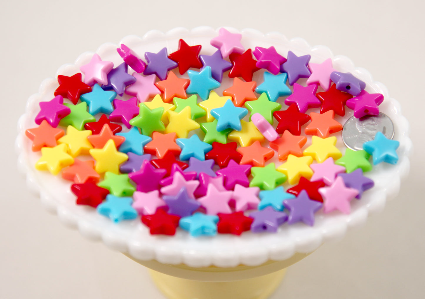 Plastic Star Beads - 14mm Small Flat Bright Color Plastic Stars Resin or Acrylic Beads - 80 pc set