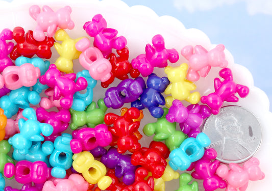 Bear Beads - 14mm Tiny Teddy Bear Bright Color Acrylic or Plastic Beads - 100 pc set