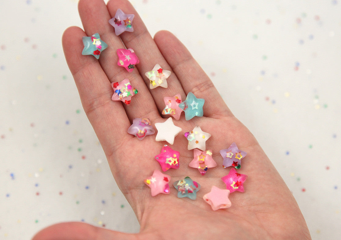 14mm Little Sparkle Party Confetti Pastel Star Acrylic or Resin Flatback Cabochons - 25 pc set