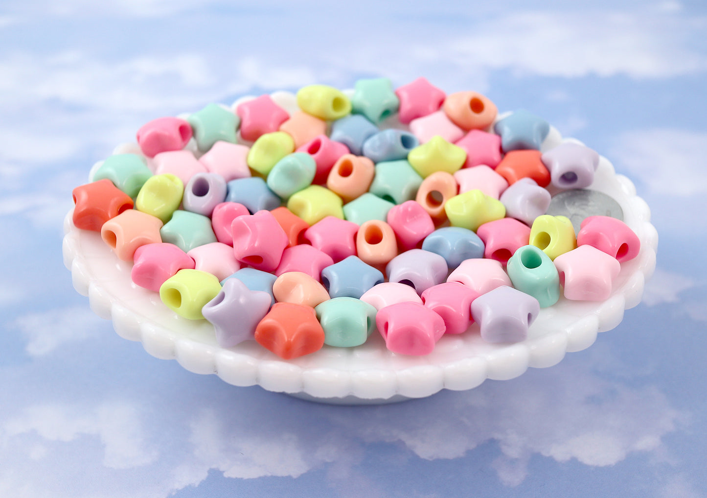 Pastel Star Beads - 14mm Chunky 3D Rounded Puffy Pastel Star Acrylic or Resin Beads - 50 pcs set