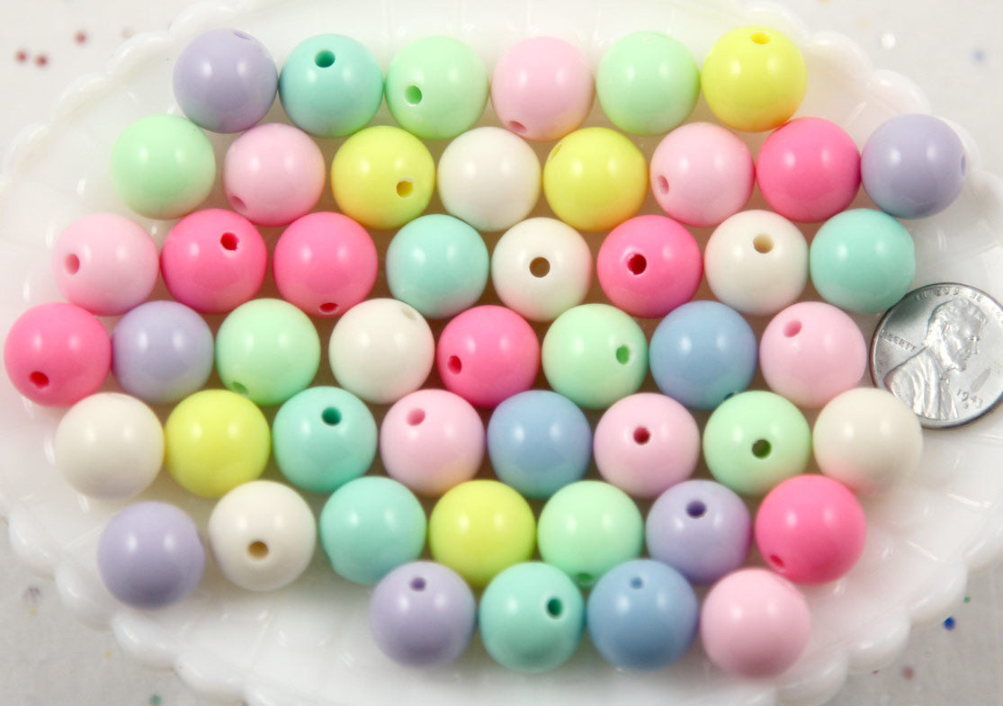 14mm Beautiful Bright Pastel Round Shape Acrylic or Resin Beads - 32 pcs set