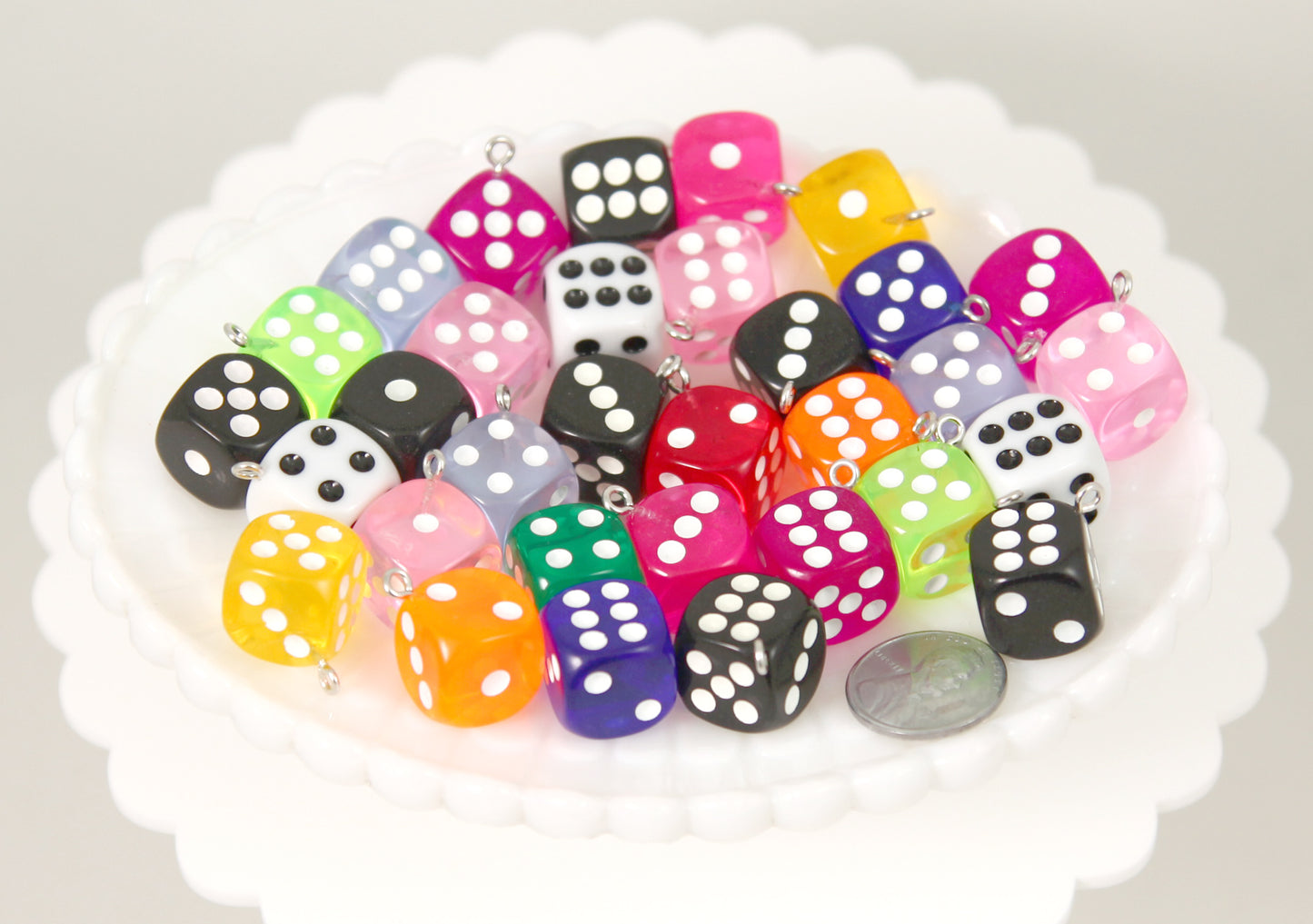 Dice Charms - 14mm D6 Dice Colorful Resin Charms Acrylic or Resin Pendants - 12 pc set