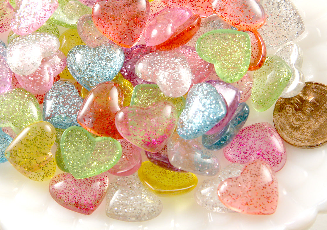 15mm Candy Heart Resin Cabochons - 32 pc set