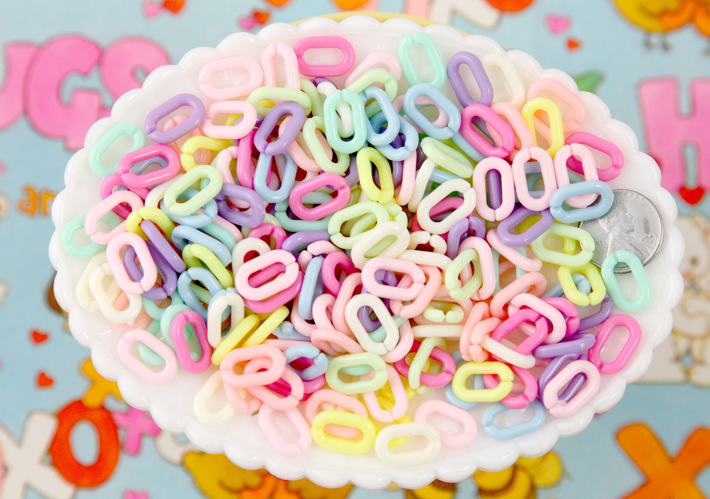 Small Pastel Plastic Chain Links - 15mm Small Beautiful Bright Pastel Color Plastic or Acrylic Chain Links - Mixed Colors - 200 pc set