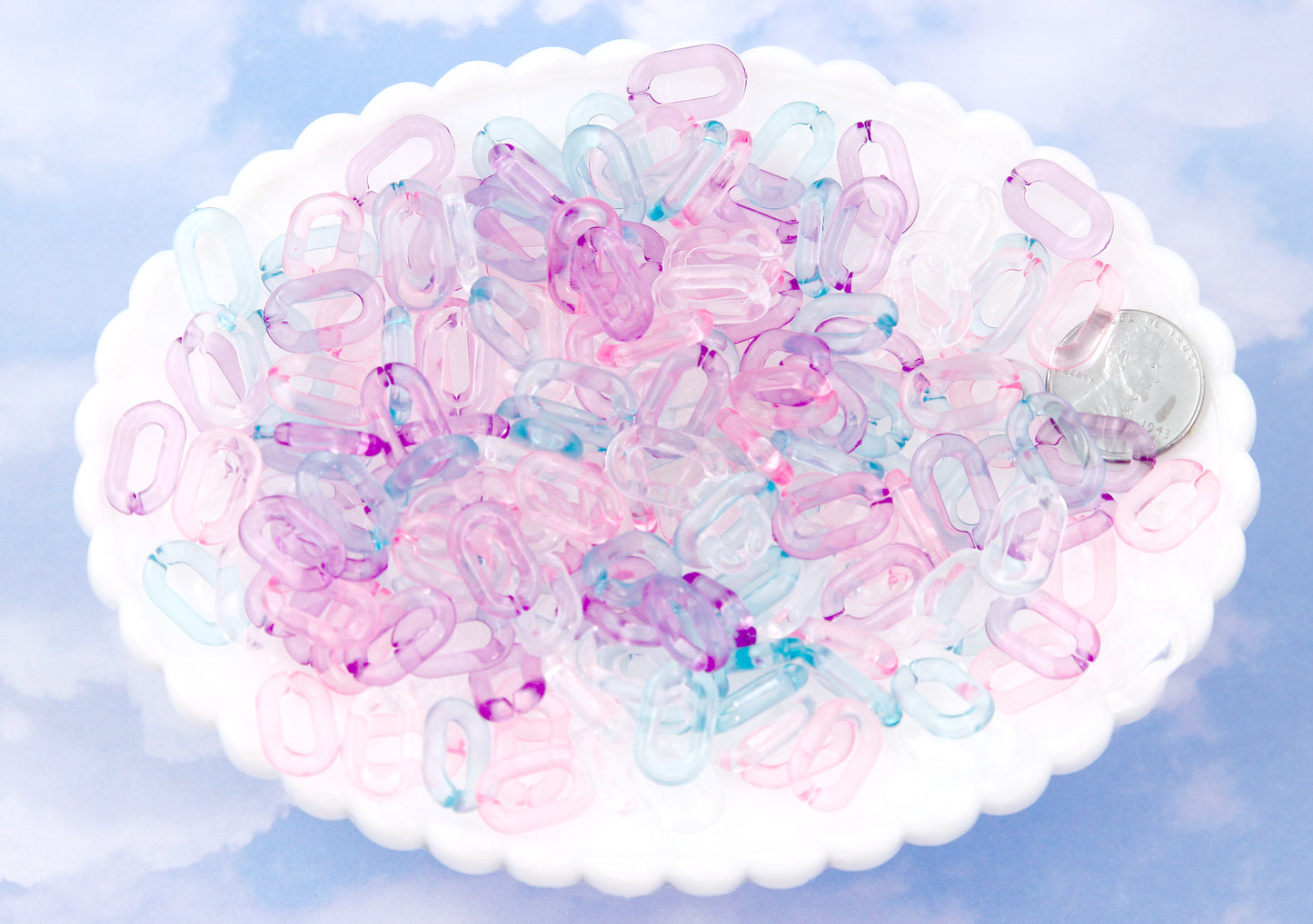Pastel Plastic Chain Links - 15mm Pastel Transparent Colorful Plastic or Acrylic Chain Links - Mixed Colors - 200 pc set