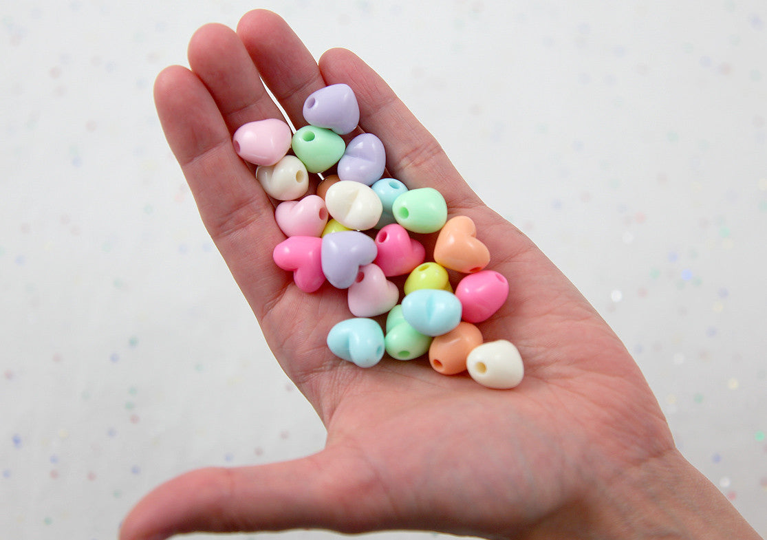 Pastel Heart Beads - 15mm 3D Convex Heart Beautiful Bright Pastel Puffy Hearts Acrylic or Resin Beads - 70 pcs set