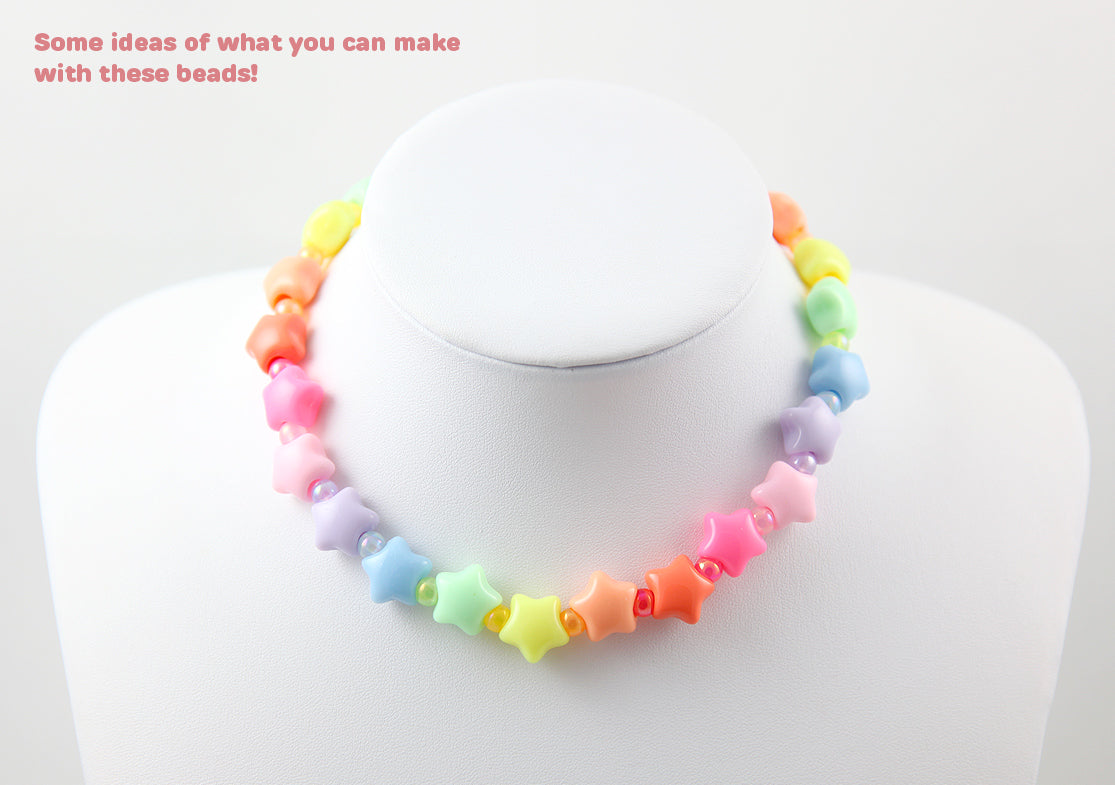 Pastel Star Beads - 14mm Chunky 3D Rounded Puffy Pastel Star Acrylic or Resin Beads - 50 pcs set