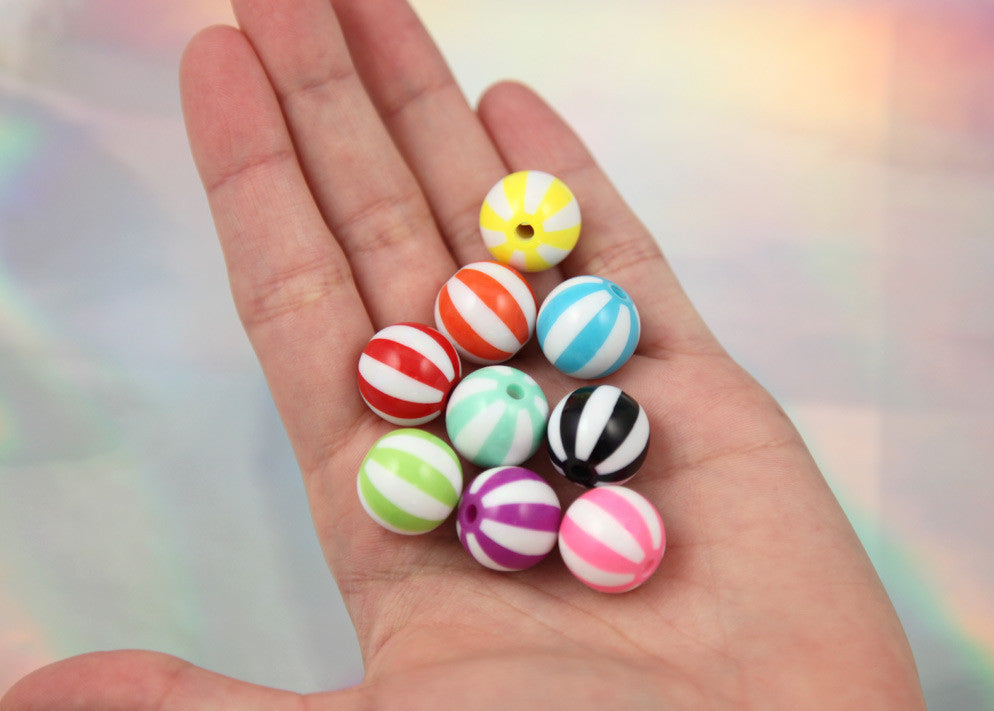 15mm Beach Ball Striped Resin Beads - 12 pc set
