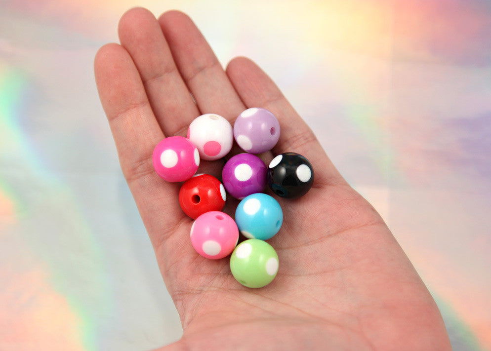 15mm Cute Mixed Color Polka Dot Resin Beads - 20 pc set