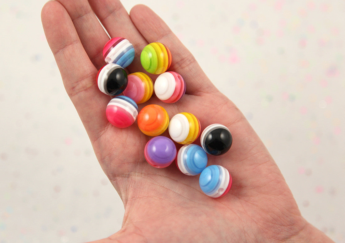 15mm Juicy Stripes Colorful Chunky Resin Beads - 10 pc set