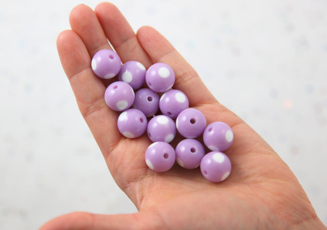 Polka Dot Beads - 15mm Inlaid Polka Dot Resin Beads - Light Purple - 20 pc set