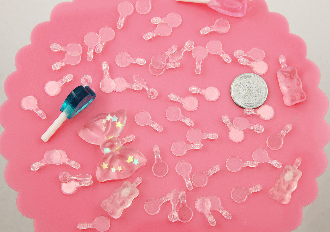 Plastic Bails - 15mm Clear Round Transparent Plastic Glue On Bails - make cabochons into charms - 100 pc set