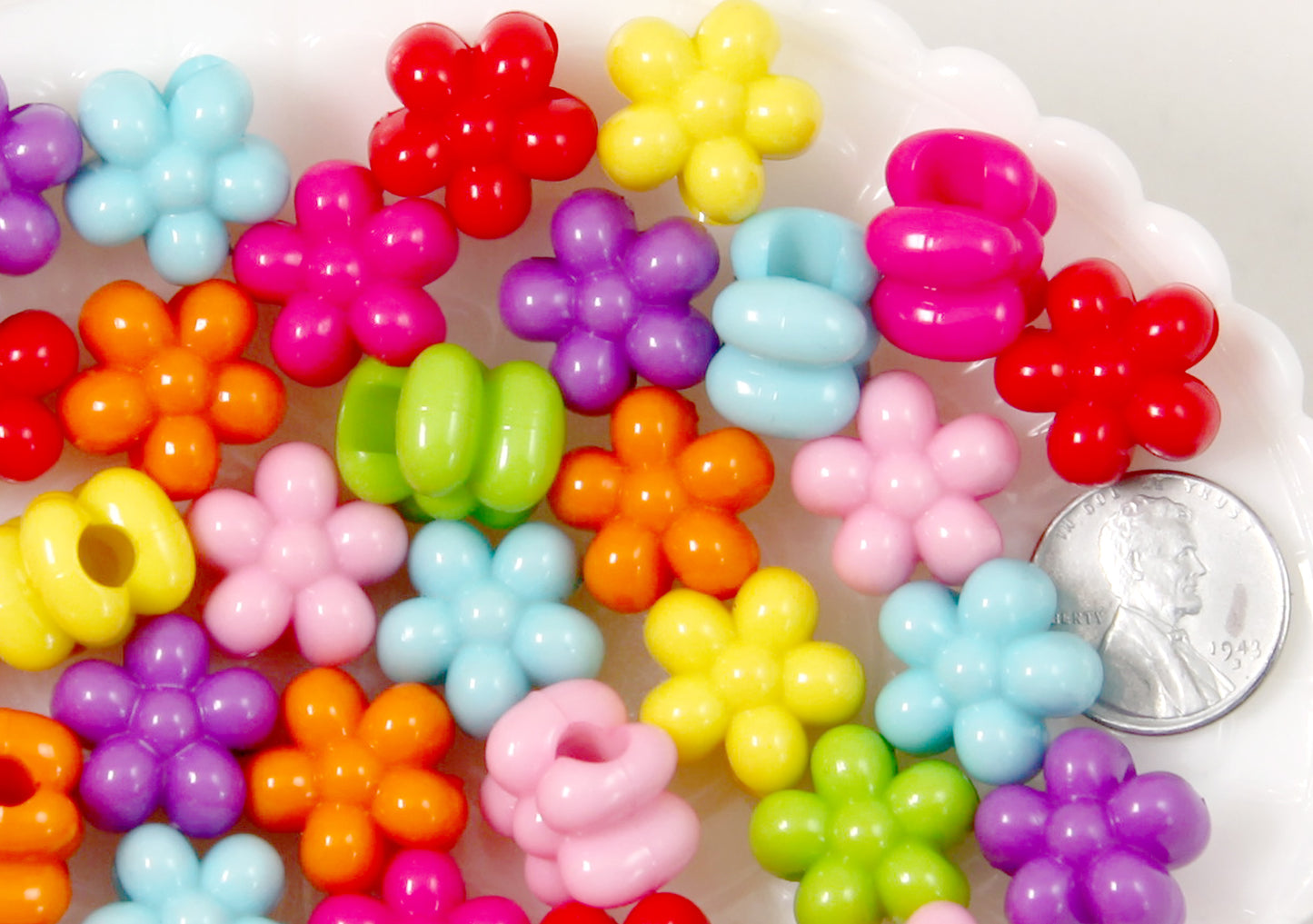 Flower Beads - 16mm Chunky Opaque Flower Large Hole Beads Plastic Acrylic or Resin Beads – 40 pc set