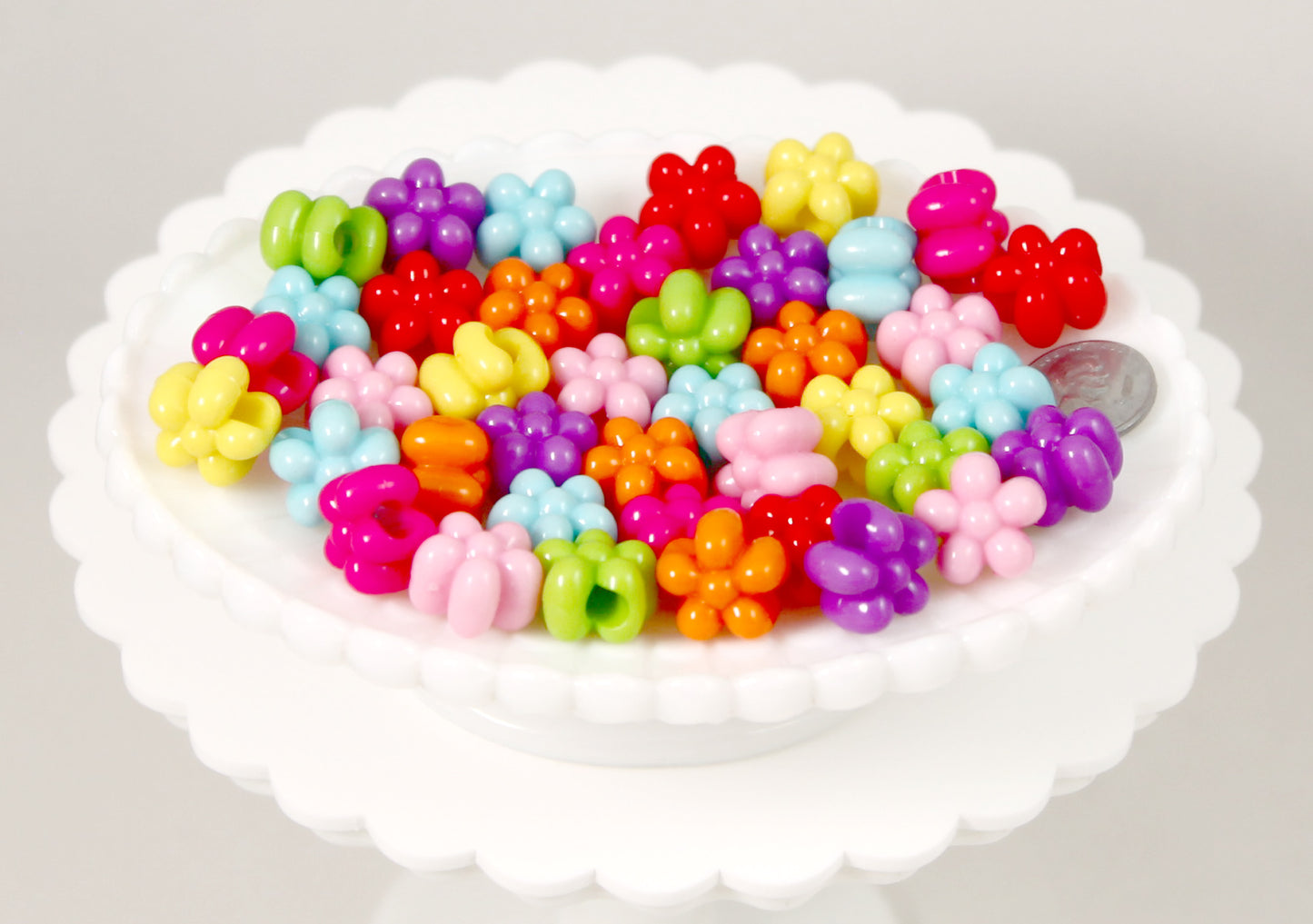 Flower Beads - 16mm Chunky Opaque Flower Large Hole Beads Plastic Acrylic or Resin Beads – 40 pc set