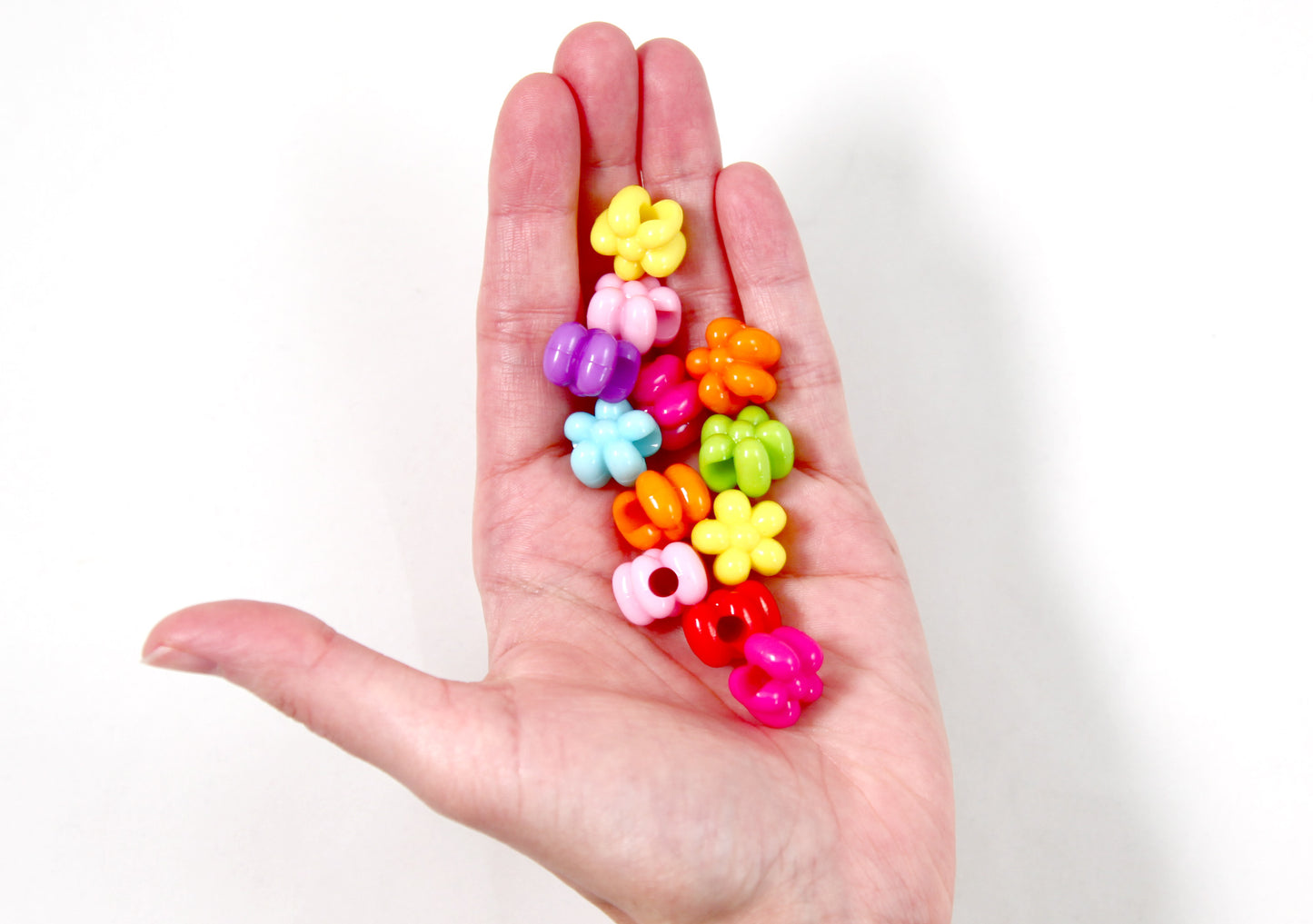 Flower Beads - 16mm Chunky Opaque Flower Large Hole Beads Plastic Acrylic or Resin Beads – 40 pc set